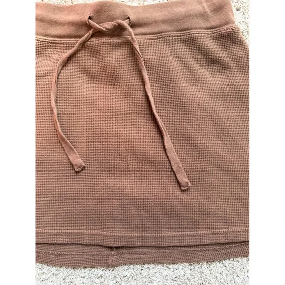 Brandy Melville Brown Waffle Knit Thermal Mini Skirt Drawstring OS - Picture 4 of 9